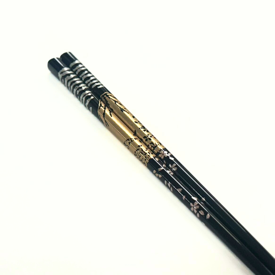 木製夢うるし箸22.5cm金富士と桜(食洗機対応)