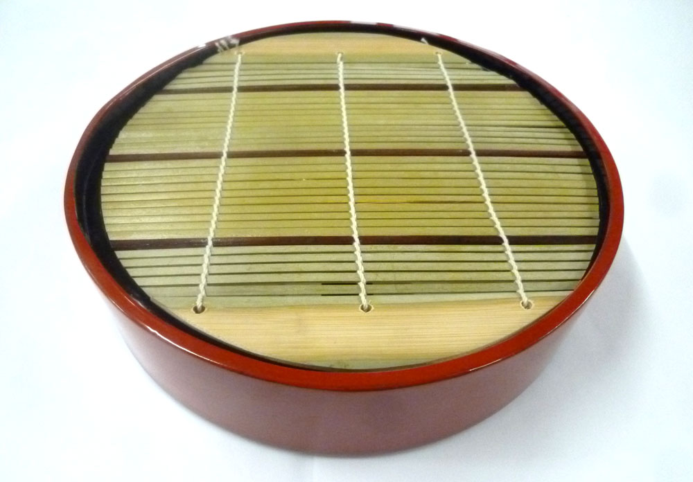 木製朱漆塗丸ザル特上ｽﾀﾞﾚ付