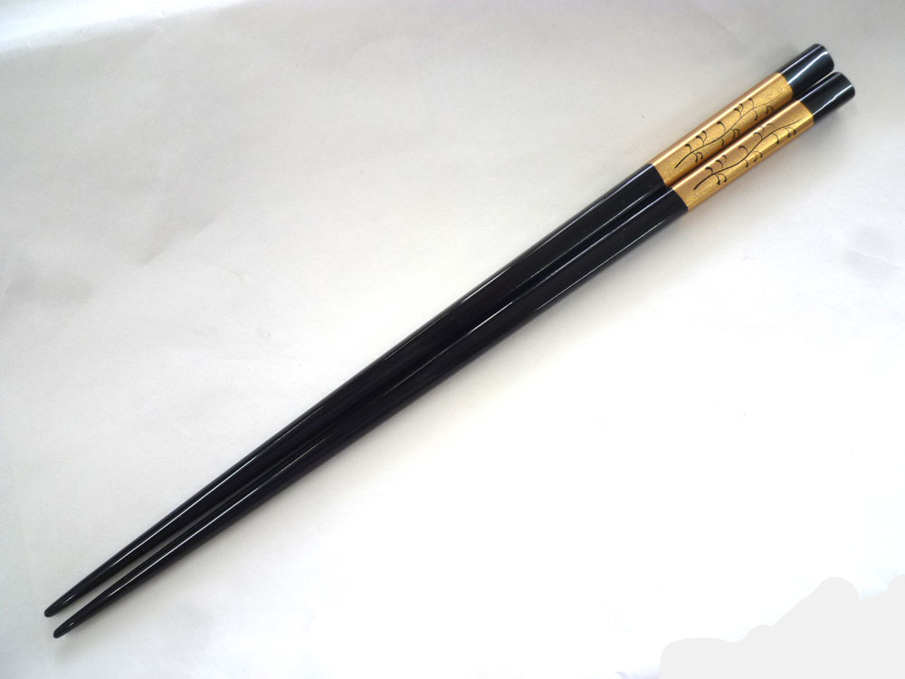 木製黒漆塗箸(大)金帯つる草蒔絵