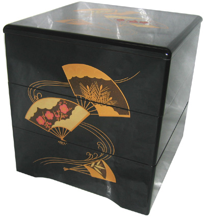 木製黒内朱６５三段重扇面/重箱