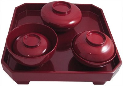 木製祝い膳朱漆塗