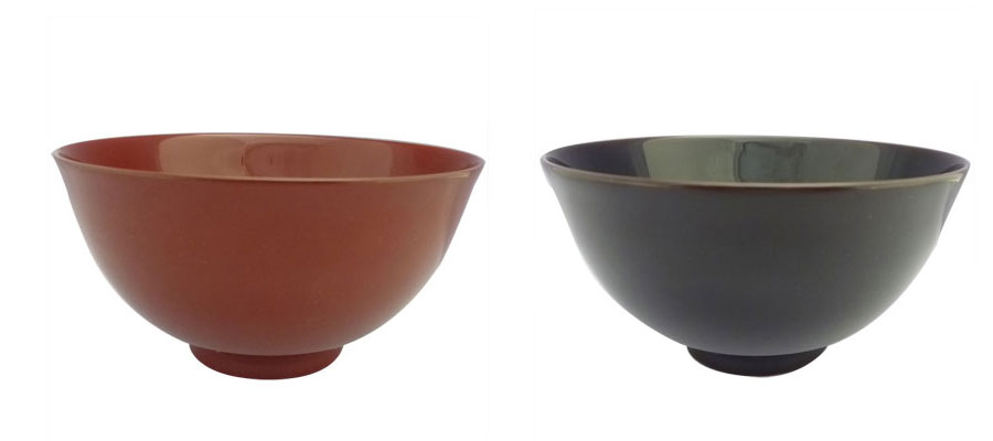 木製夢うるし塗 黒/朱 ペア夫婦羽反椀 箱入