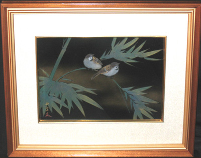 竹に雀沈金パネル（由斉作）