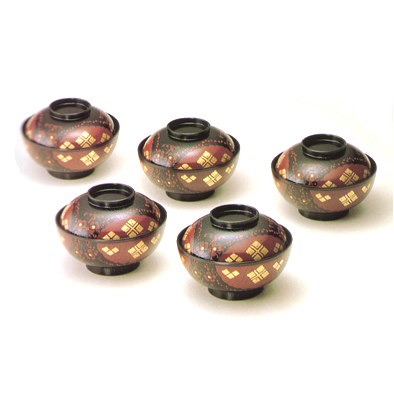 茶道具・茶懐石 樹脂製うるし塗 煮物椀正法寺(五客入)